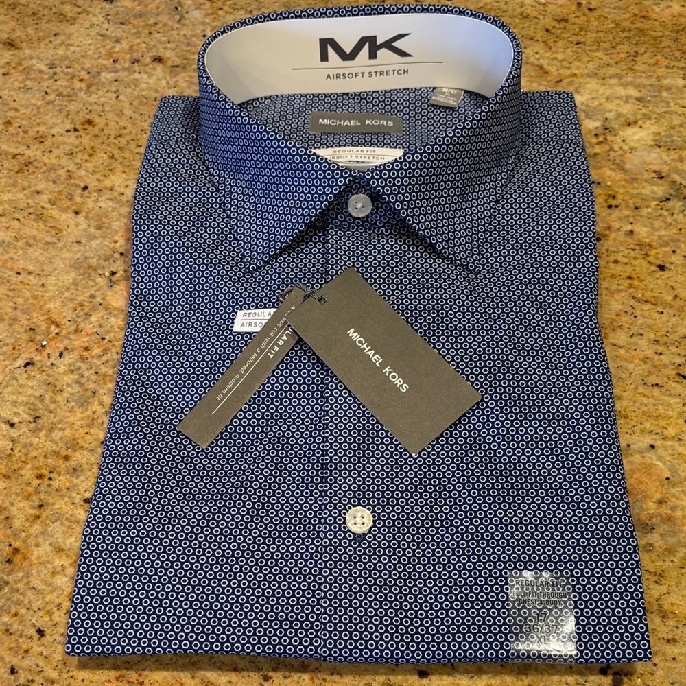Michael Kors Men's Blue Geometric Dress Shirt